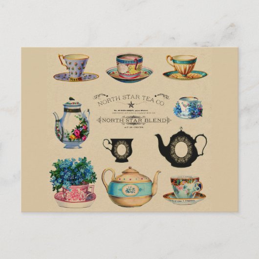  Antiek Teacup Floral Briefkaart (Voorkant)