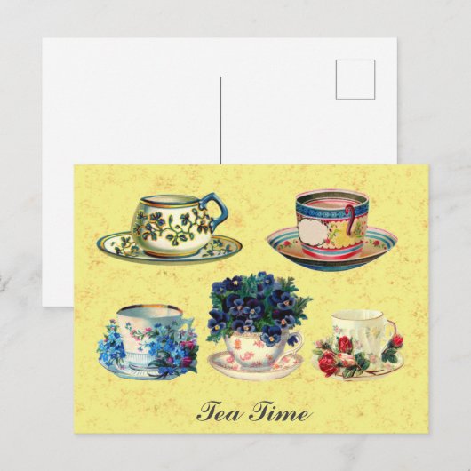 Antiek Teacup Tea Time Briefkaart (Voorkant / Achterkant)