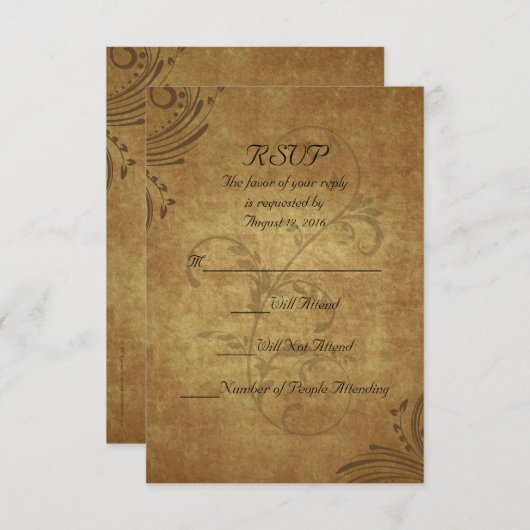  Antiek Teastain Swirl Bruiloft Klein RSVP (Voorkant / Achterkant)