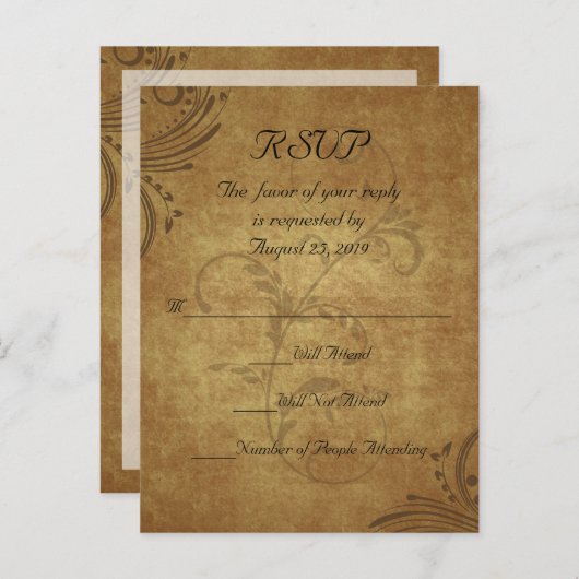 Antiek Teastain Swirl Bruiloft RSVP Antwoord Uitnodiging Briefkaart (Voorkant / Achterkant)