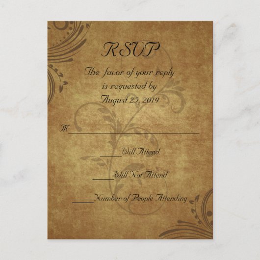 Antiek Teastain Swirl Bruiloft RSVP Antwoord Uitnodiging Briefkaart (Voorkant)