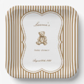  Antiek teddybeer Toile Baby shower Papieren Bordje (Voorkant)