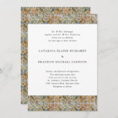 Antiek Tegels Blauw en Goud bruiloft Kaart (Voorkant / Achterkant)