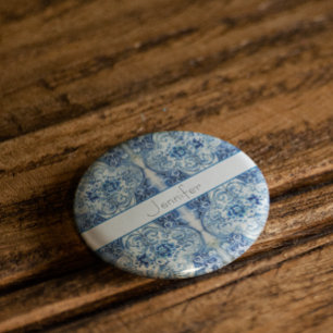 Antiek Tegels in Delfts Blauw, aanpasbaar Vierkante Button 5,1 Cm