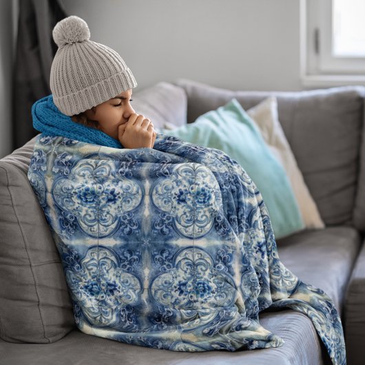 Antiek Tegels in Delfts Blauw Fleece Deken