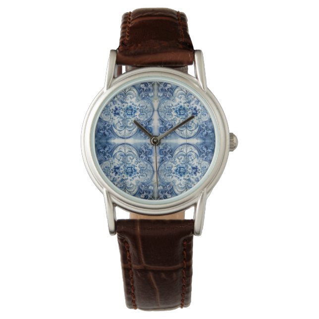Antiek Tegels in Delfts Blauw Horloge (Voorkant)