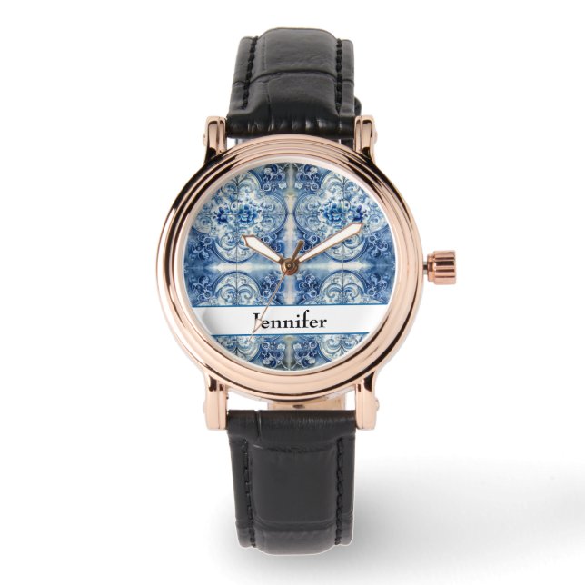 Antiek Tegels in Delfts Blauw Horloge (Voorkant)