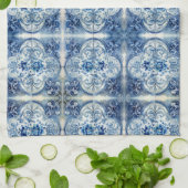 Antiek Tegels in Delfts Blauw Theedoek (Gevouwen)