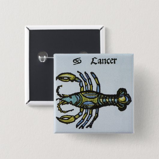 Antiek Teken van de Dierenriem, Kreeft Vierkante Button 5,1 Cm (Voorkant /achterkant)