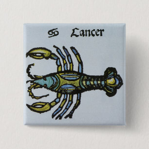Antiek teken van de dierenriem, Kreeft Vierkante Button 5,1 Cm