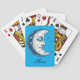Antiek tekening van de maan pokerkaarten