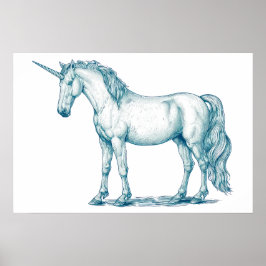 Antiek tekening van een Eenhoorn Poster