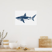 Antiek tekening van Grote Witte Haai II Poster (Keuken)
