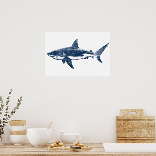 Antiek tekening van Grote Witte Haai II Poster (Keuken)