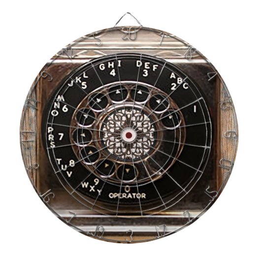 Antiek telefoontoestel met mobiele telefoon robuus dartbord (Voorkant)