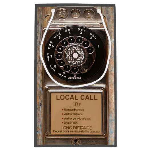 Antiek telefoontoestel met mobiele telefoon robuus klein cadeauzakje (Achterkant)