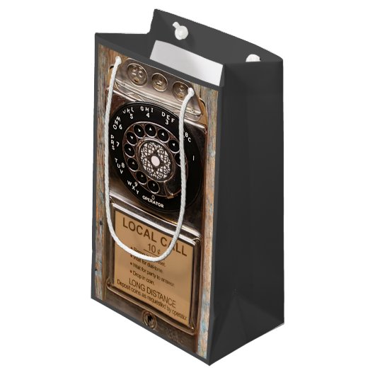 Antiek telefoontoestel met mobiele telefoon robuus klein cadeauzakje (Voorkant Gekanteld)