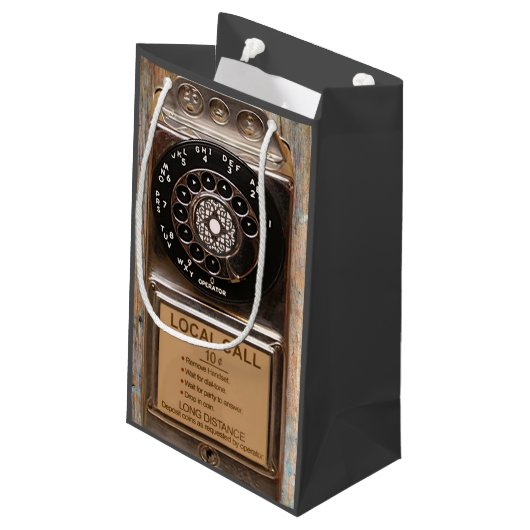 Antiek telefoontoestel met mobiele telefoon robuus klein cadeauzakje (Achterkant Gekanteld)