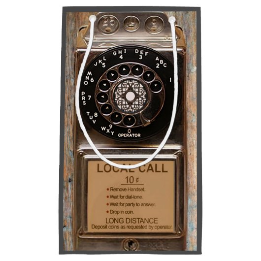 Antiek telefoontoestel met mobiele telefoon robuus klein cadeauzakje (Voorkant)