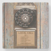 Antiek telefoontoestel met mobiele telefoon robuus stenen onderzetter (Voorkant)