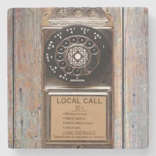 Antiek telefoontoestel met mobiele telefoon robuus stenen onderzetter (Voorkant)