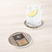 Antiek telefoontoestel met mobiele telefoon robuus zandsteen onderzetter (Zijkant)