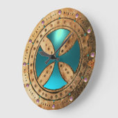 ANTIEK TEMPLAR CROSS Aqua Blue Gem Grote Klok (Hoek)