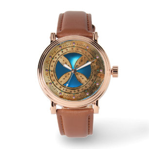 ANTIEK TEMPLAR CROSS Blue Sapphire Gem Horloge