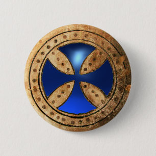 ANTIEK TEMPLAR CROSS Blue Sapphire Gem Ronde Button 5,7 Cm
