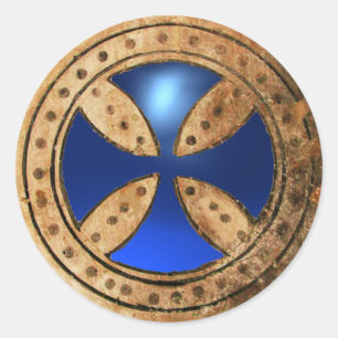 ANTIEK TEMPLAR CROSS Blue Sapphire Gem Ronde Sticker