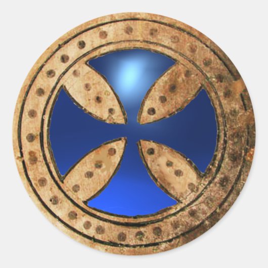 ANTIEK TEMPLAR CROSS Blue Sapphire Gem Ronde Sticker (Voorkant)