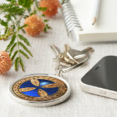 ANTIEK TEMPLAR CROSS Blue Sapphire Gem Sleutelhanger (Zijkant)