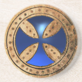 ANTIEK TEMPLAR CROSS Blue Sapphire Gem Zandsteen Onderzetter
