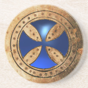 ANTIEK TEMPLAR CROSS Blue Sapphire Gem Zandsteen Onderzetter