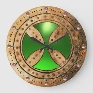 ANTIEK TEMPLAR CROSS Green Emerald Gem Grote Klok