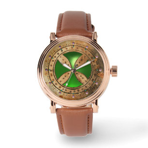 ANTIEK TEMPLAR CROSS Green Emerald Gem Horloge