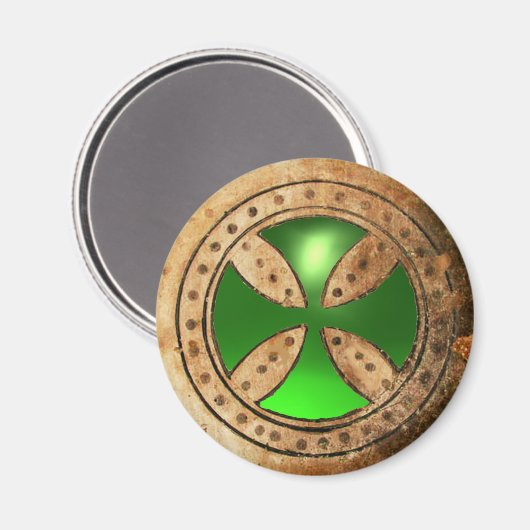 ANTIEK TEMPLAR CROSS Green Emerald Gem Magneet (Voorkant / Achterkant)