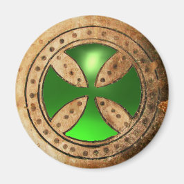 ANTIEK TEMPLAR CROSS Green Emerald Gem Magneet