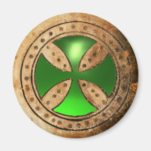 ANTIEK TEMPLAR CROSS Green Emerald Gem Magneet