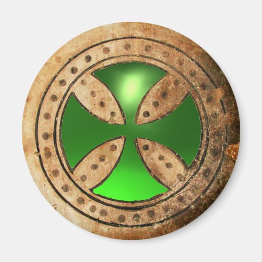 ANTIEK TEMPLAR CROSS Green Emerald Gem Magneet (Voorkant)