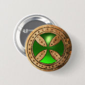 ANTIEK TEMPLAR CROSS Green Emerald Gem Ronde Button 5,7 Cm (Voorkant /achterkant)