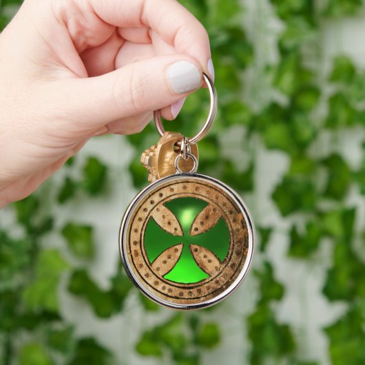 ANTIEK TEMPLAR CROSS Green Emerald Gem Sleutelhanger (Hand)