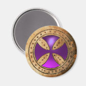 ANTIEK TEMPLAR CROSS Paars Amethyst Gem Magneet (Voorkant / Achterkant)