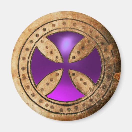 ANTIEK TEMPLAR CROSS Paars Amethyst Gem Magneet (Voorkant)
