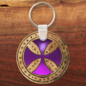 ANTIEK TEMPLAR CROSS Paars Amethyst Gem Sleutelhanger (Voorkant)