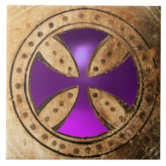 ANTIEK TEMPLAR CROSS Paars Amethyst Gem Tegeltje (Voorkant)