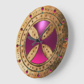 ANTIEK TEMPLAR CROSS Paars roze Amethyst Gem Grote Klok (Hoek)
