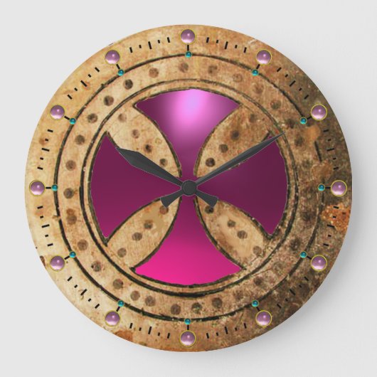 ANTIEK TEMPLAR CROSS Paars Roze Amethyst Gem Grote Klok (Voorkant)