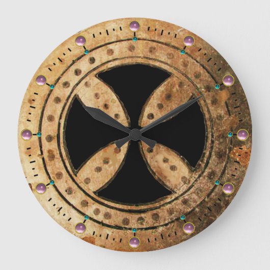 ANTIEK TEMPLAR CROSS Pink Amethyst Gemstenen Grote Klok (Voorkant)