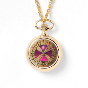 ANTIEK TEMPLAR CROSS Pink Fuchsia Gem Horloge